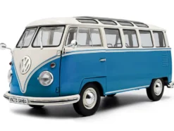1962 Volkswagen T1 Samba Bus Baby Blue and White 1/18 Diecast Model Car by Solido