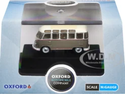 Volkswagen T1 Samba Bus Mouse Grey and Pearl White with Red Stripes 1/148 (N) Scale Diecast Model Car by Oxford Diecast