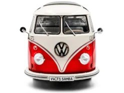 1962 Volkswagen T1 Samba Bus Red and White 1/18 Diecast Model Car by Solido