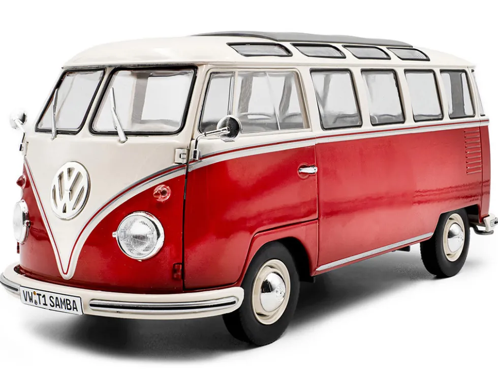1962 Volkswagen T1 Samba Bus Red and White 1/18 Diecast Model Car by Solido