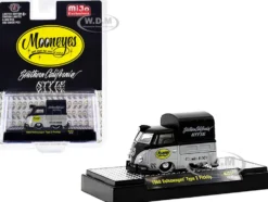 1960 Volkswagen Type 2 Pickup Truck Canvas Cover Mooneyes Southern California Style Black Gray Limited Edition 6050 pieces Worldwide 1/64 Diecast Model Car M2 Machines 31500-MJS51