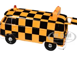 Volkswagen Type 2 (T1) Airport Runway Delivery Van Black and Orange Checkered 1/24 Diecast Model Car by Motormax
