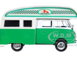 Volkswagen Type 2 T1 Camper Van Green White Outdoor Camping Explore the Forest 1/24 Diecast Model Car Motormax 79592
