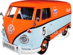 Volkswagen Type 2 T1 Delivery Van #5 Gulf Orange Light Blue 1/24 Diecast Model Car Motormax 79649