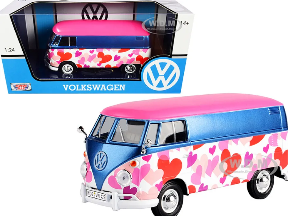Volkswagen Type 2 T1 Delivery Van Love Pink Blue Metallic 1/24 Diecast Model Car Motormax 79581