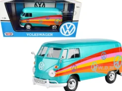 Volkswagen Type 2 T1 Delivery Van Peace Turquoise Metallic 1/24 Diecast Model Car Motormax 79583