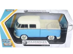 Volkswagen Type 2 (T1) Double Cab Pickup Truck Blue/Cream 1/24 Diecast Model Car Motormax 79343