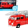 Volkswagen Type 2 T1 Fire Truck Aerial Ladder Feuerwehr Red 1/24 Diecast Model Car Motormax 79584