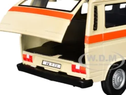 Volkswagen Type 2 (T3) High Roof Ambulance Cream with Orange Stripes 1/24 Diecast Model Car by Motormax