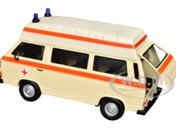 Volkswagen Type 2 (T3) High Roof Ambulance Cream with Orange Stripes 1/24 Diecast Model Car by Motormax