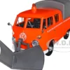 Volkswagen Type 2 T1 Pickup Truck Orange Snow Plow Camper Shell 1/24 Diecast Model Car Motormax 79593