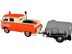 Volkswagen Type 2 T1 Pickup Truck Orange Cream Oil Trailer Road Service 1/24 Diecast Model Car Motormax 79674