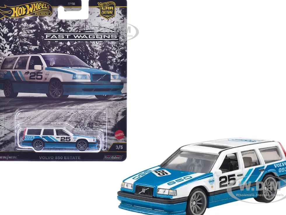Volvo 850 Estate Wagon #25 Blue and White "Fast Wagons" Series Diecast Model Car by Hot Wheels
