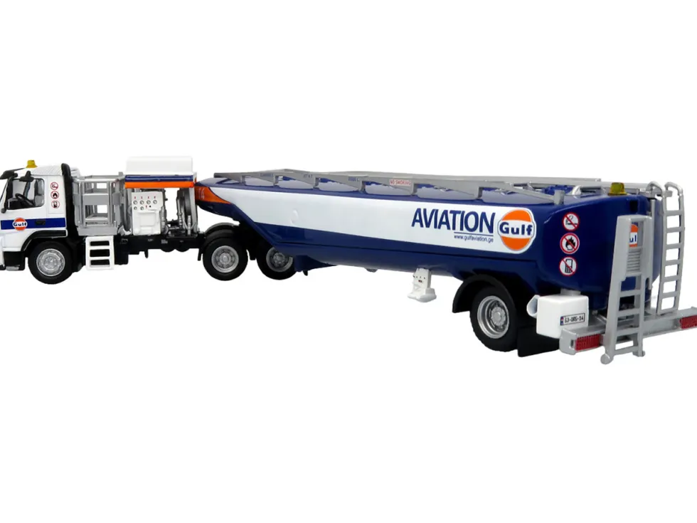 Volvo FM500 with Esterer Aviation Refueling Tanker Truck "Gulf Aviation" White with Blue Stripes Limited Edition 1/87 (HO) Diecast Model by Iconic Replicas