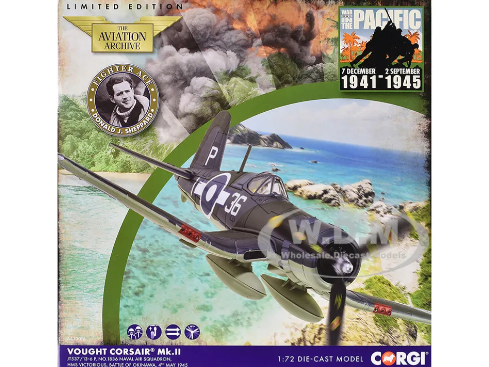 Vought Corsair Mk. II Fighter Aircraft "JT537, 1836 Naval Air Squadron, HMS Victorious, Battle of Okinawa" (1945) British Royal Navy Fleet Air Arm "The Aviation Archive" Series 1/72 Diecast Model by Corgi