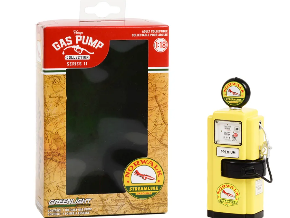 1948 Wayne 100-A Gas Pump Norwalk Gasoline Yellow Black Vintage Gas Pumps Series 11 1/18 Diecast Model Greenlight 14110A
