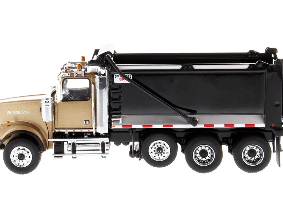 Western Star 4900 SFFA Tandem Pusher Axle OX Stampede Dump Truck Gold Black 1/50 Diecast Model Diecast Masters 71080
