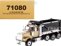Western Star 4900 SFFA Tandem Pusher Axle OX Stampede Dump Truck Gold Black 1/50 Diecast Model Diecast Masters 71080