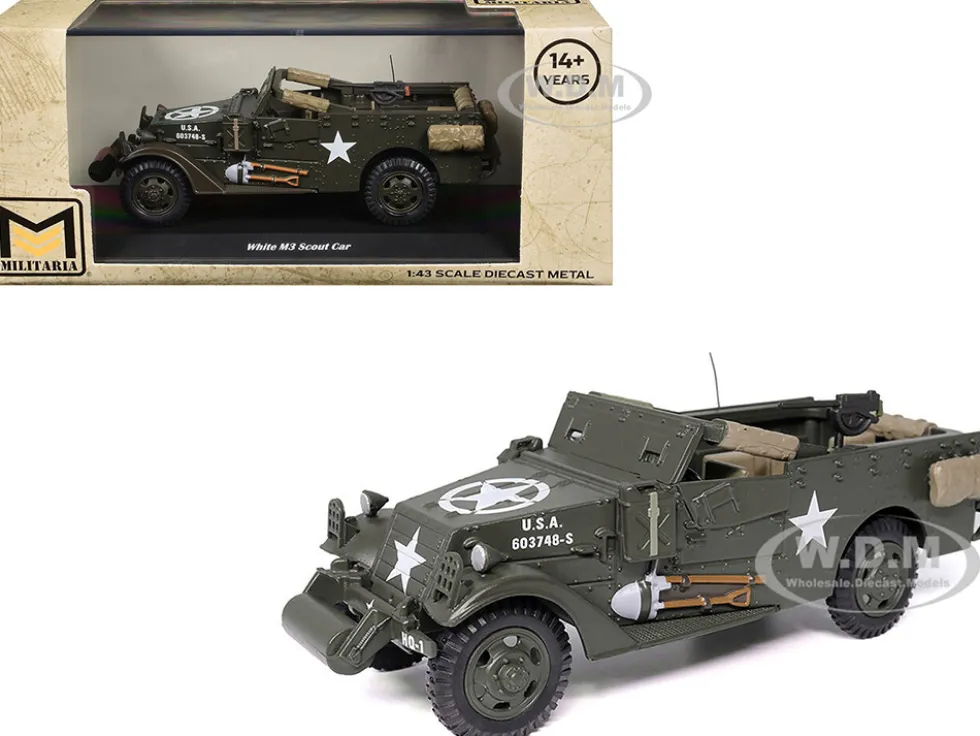 White M3 Scout Car Olive Drab "United States Army" 1/43 Diecast Model by Militaria Die Cast