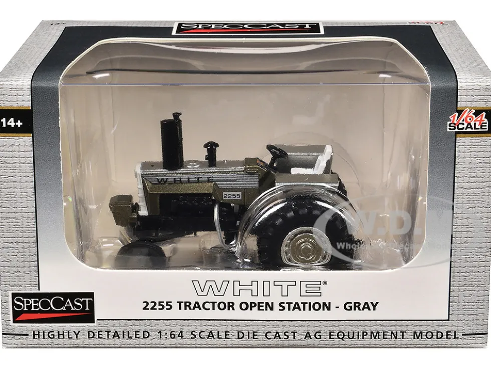 White 2255 Open Station Tractor Brushed Metal with White Stripes 1/64 Diecast Model by SpecCast