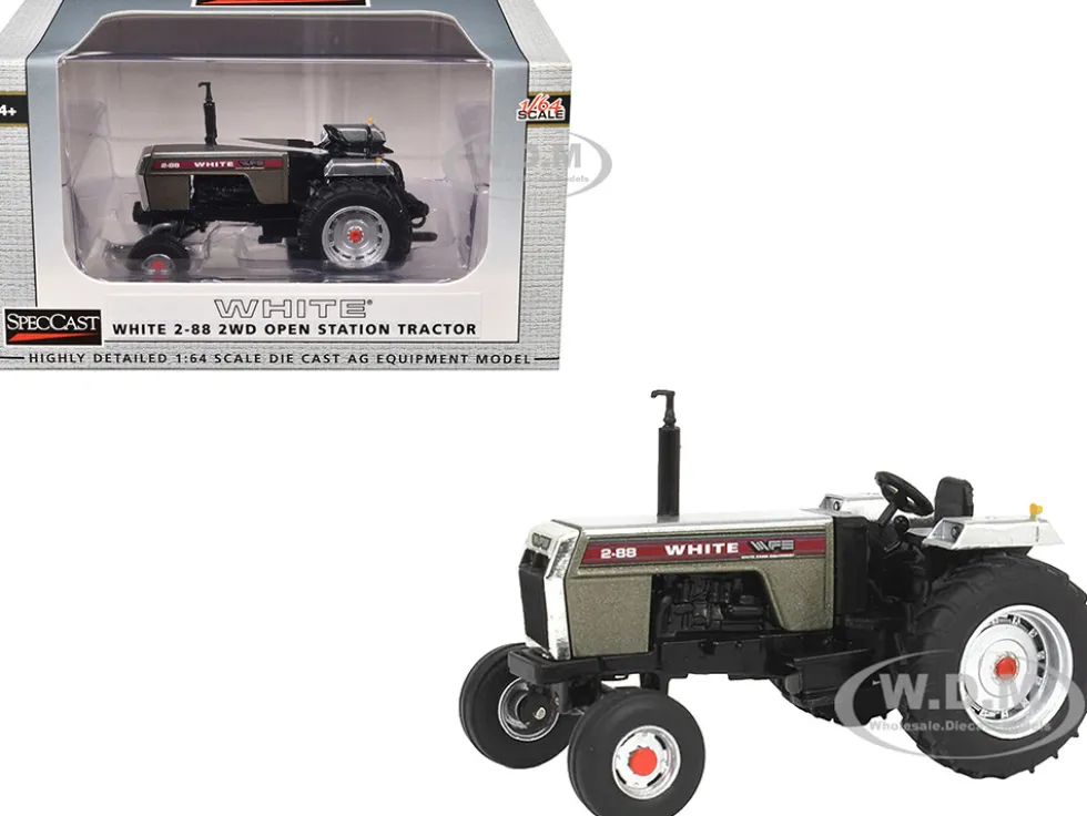 White 2-88 2WD Open Station Tractor Brushed Metal with Red Stripes 1/64 Diecast Model by SpecCast