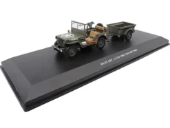 Willys Jeep 1 4 Ton Utility Truck Olive Drab with Trailer United States Army 1/43 Diecast Model Militaria Die Cast 23200-44