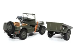 Willys Jeep 1 4 Ton Utility Truck Olive Drab with Trailer United States Army 1/43 Diecast Model Militaria Die Cast 23200-44