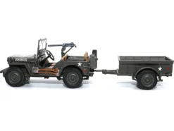 Willys Jeep 1 4 Ton Utility Truck Olive Drab with Trailer United States Army 1/43 Diecast Model Militaria Die Cast 23200-44
