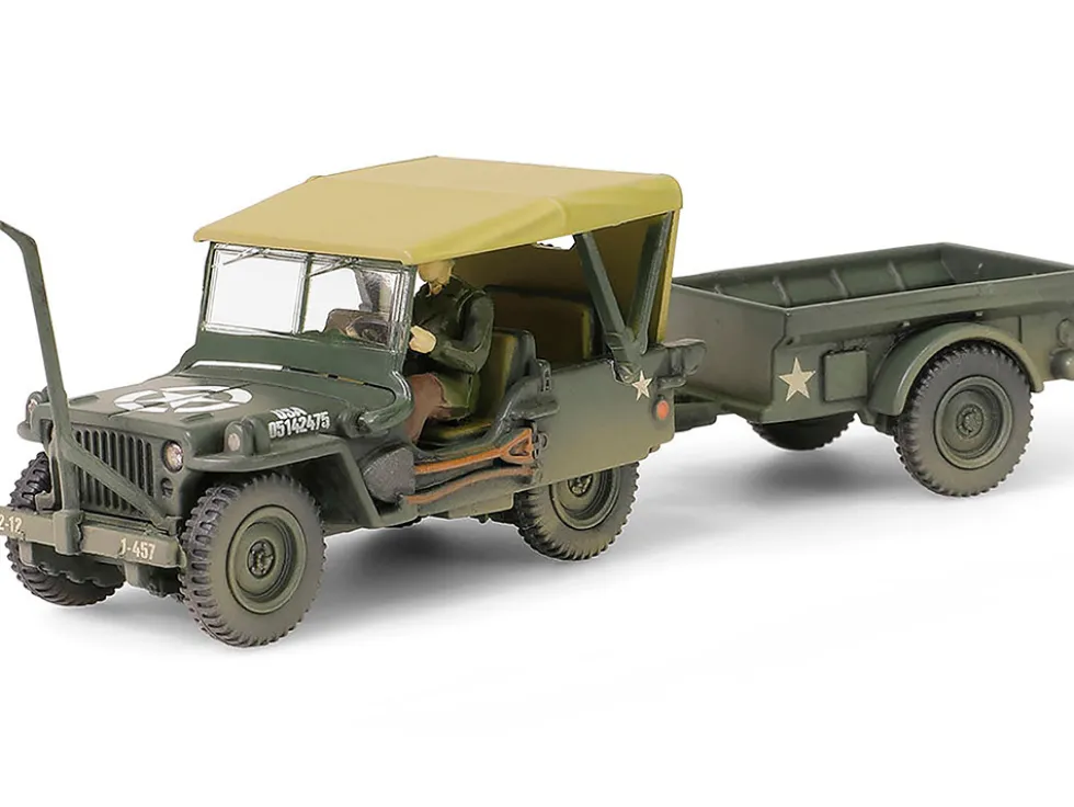 Willys MB Jeep with Trailer Olive Drab (Weathered) with Driver Figure "United States Army" "Mini AFV" Series 1/64 Diecast Model by Forces of Valor