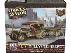 Willys MB Jeep with Trailer Olive Drab (Weathered) with Driver Figure