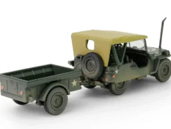 Willys MB Jeep with Trailer Olive Drab (Weathered) with Driver Figure