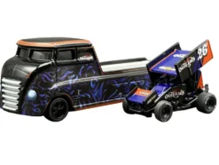 World Of Outlaws 2026 Winged Sprint Car #26 Black with Stripes and Custom Hauler Black with Graphics 1/64 Diecast Model Cars by ACME