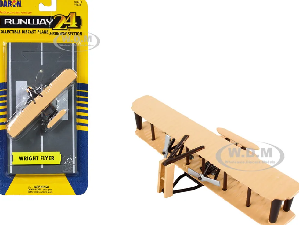 Wright Flyer Biplane Aircraft Beige with Runway Section Diecast Model Airplane Runway24 RW240