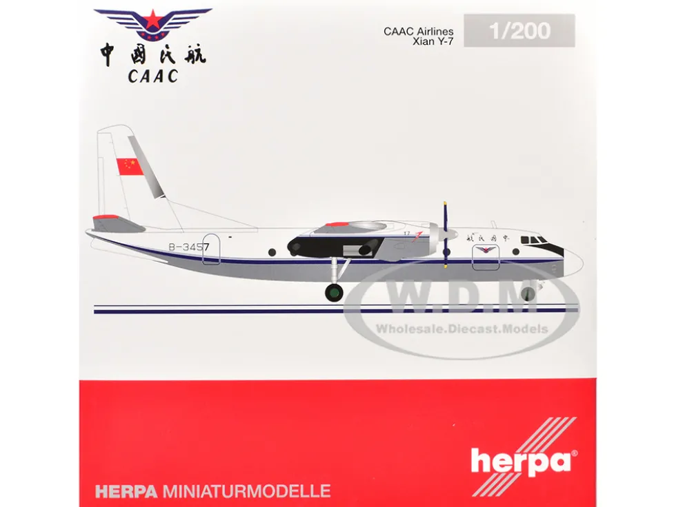 Xian Y-7 Commercial Aircraft "CAAC Airlines" (B-3457) White with Blue Stripes 1/200 Diecast Model Airplane by Herpa