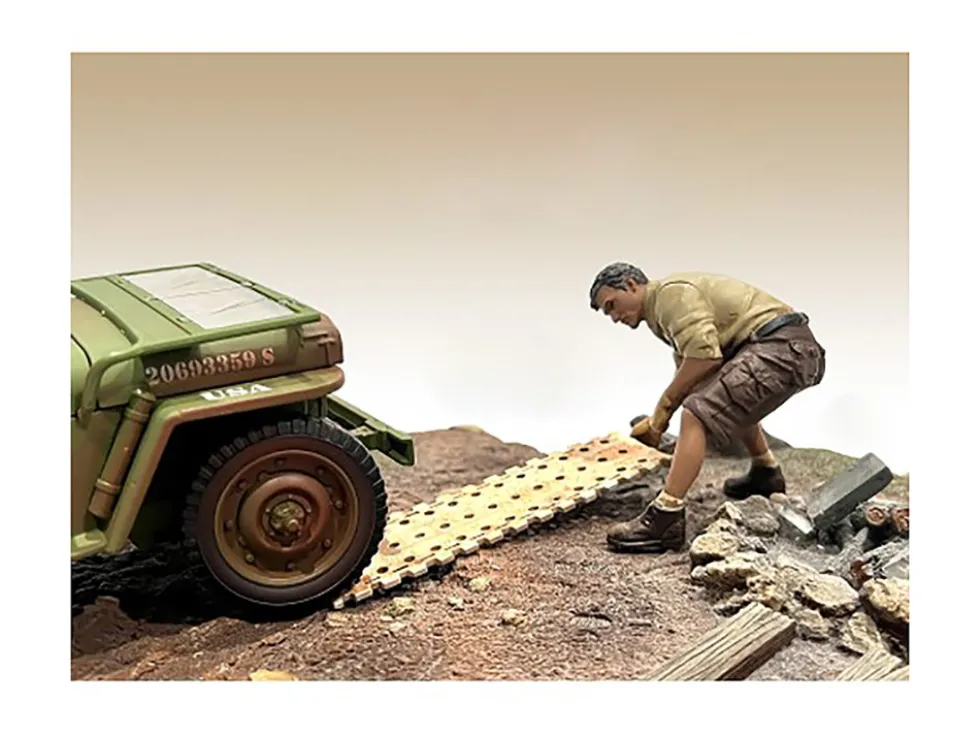 4X4 Mechanic Figure 2 with Board Accessory for 1/18 Scale Models American Diorama AD18012