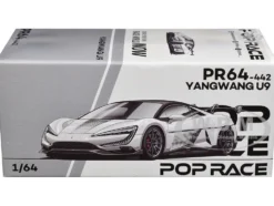 Yangwang U9 Silver Metallic with Black Top and Stripes 1/64 Diecast Model Car by Pop Race