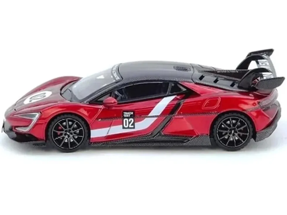 2025 Yangwang U9 Xtreme Test Car #02 Red Metallic with White Stripes and Carbon Top "World Fastest EV Supercar" 1/64 Diecast Model Car by Inno Models